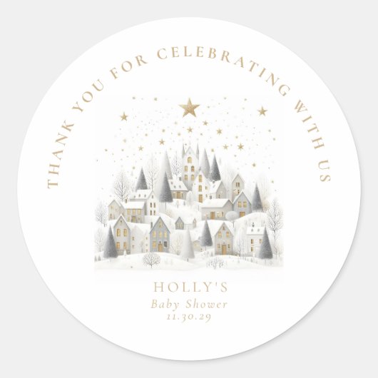 It Takes a Village Snowy Whimsical Baby Shower  ラウンドシール (正面)