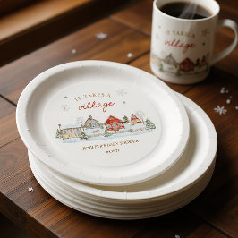 It Takes a Village Snowy Winter Baby Shower ペーパープレート