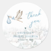 It Takes a Village Stork Winter Boy Baby Shower ラウンドシール (正面)