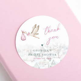 It Takes a Village Stork Winter Girl Baby Shower ラウンドシール