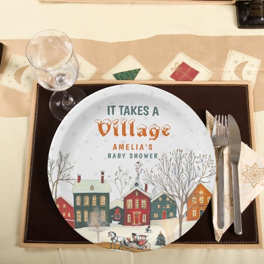 It Takes a Village Winter Baby Shower ペーパープレート