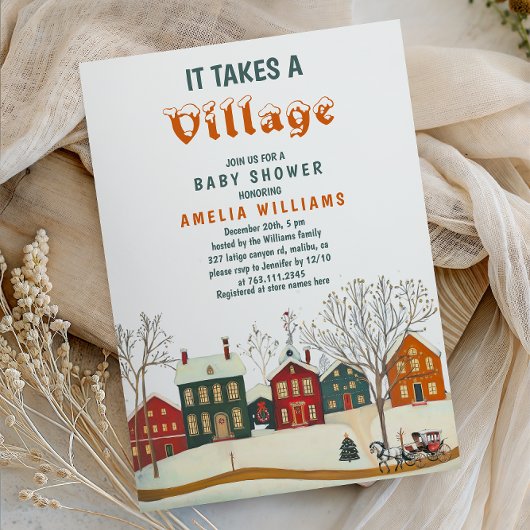 It Takes a Village Winter Baby Shower 招待状