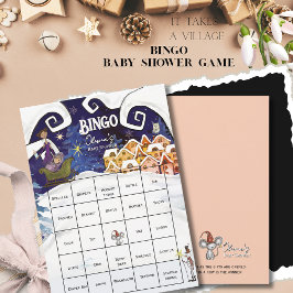 It Takes a Village Winter Baby Shower Bingo Card 招待状
