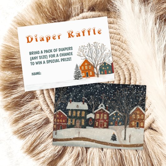 It Takes a Village Winter Baby Shower Diaper Raffl エンクロージャーカード