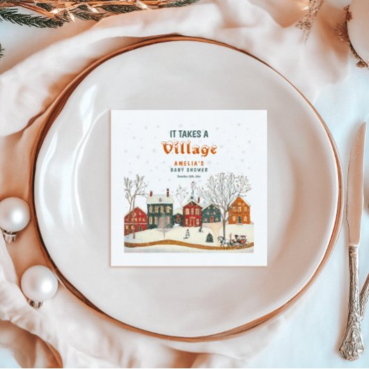 It Takes a Village Winter Baby Shower Napkins スタンダードカクテルナプキン