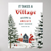 It Takes a Village Winter Baby Shower Welcome Sign ポスター (正面)