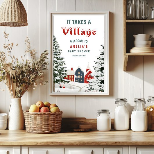 It Takes a Village Winter Baby Shower Welcome Sign ポスター