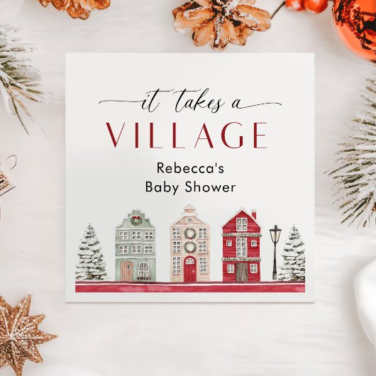 It Takes a Village Winter Christmas Baby Shower スタンダードカクテルナプキン