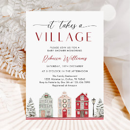 It Takes a Village Winter Christmas Baby Shower 招待状