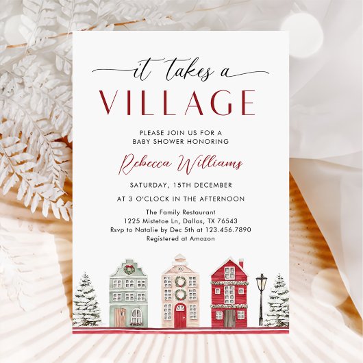 It Takes a Village Winter Christmas Baby Shower 招待状