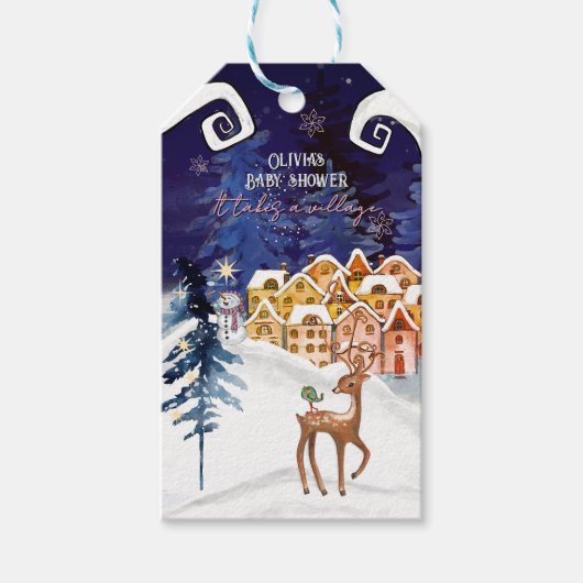 It Takes a Village Winter Fairy Girl Baby Shower  ギフトタグ (正面)