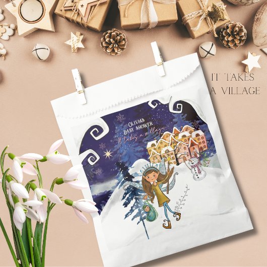 It Takes a Village Winter Fairy Girl Baby Shower  フェイバーバッグ