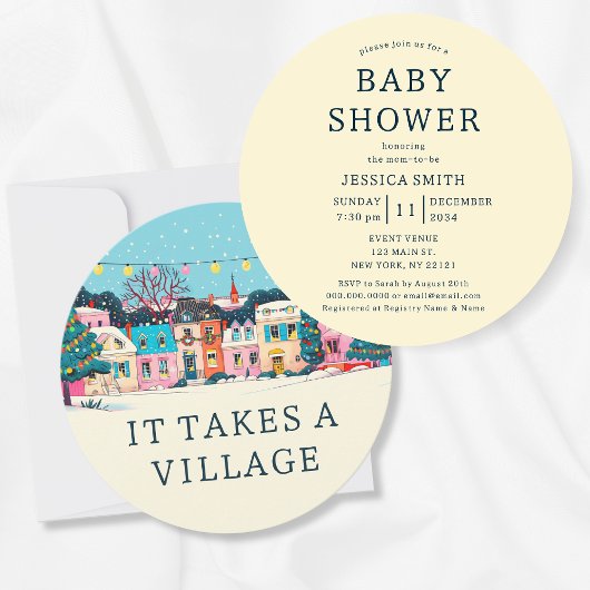 It Takes A Village Winter Neutral Baby Shower 招待状
