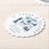 It takes a Village Winter Night Snow Baby Shower ペーパーコースター (アングル)