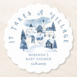 It takes a Village Winter Night Snow Baby Shower ペーパーコースター