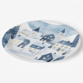 It takes a Village Winter Night Snow Baby Shower ペーパープレート (アングル)