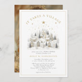 It Takes a Village Winter Photo Baby Shower  招待状 (正面/裏面)