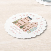 It takes a Village Winter Pink Snow Baby Shower ペーパーコースター (アングル)