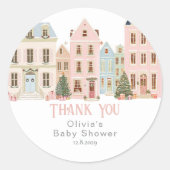 It takes a Village Winter Pink Snow Thank you ラウンドシール (正面)