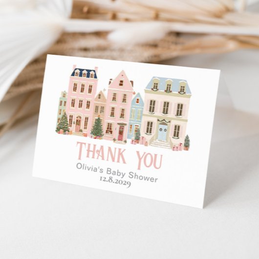 It Takes a Village Winter Snow Baby Shower サンキューカード