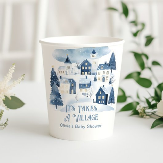 It Takes a Village Winter Snow Baby Shower 紙コップ