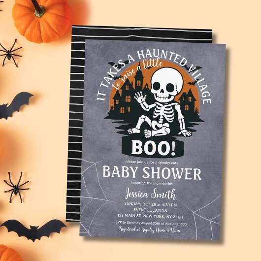 It Takes Haunted Village Boo Halloween Baby Shower 招待状