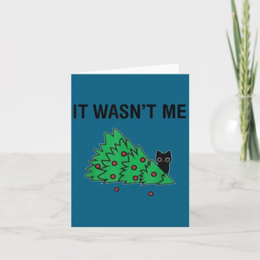 It Wasn't Me Funny Saying Christmas Tree And Cat X カード (正面)