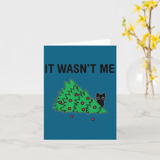 It Wasn't Me Funny Saying Christmas Tree And Cat X カード (黄色い花)
