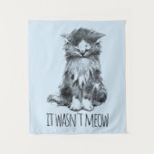 It Wasn't Meow Cute Fluffy Kitten Light Blue タペストリー (正面)