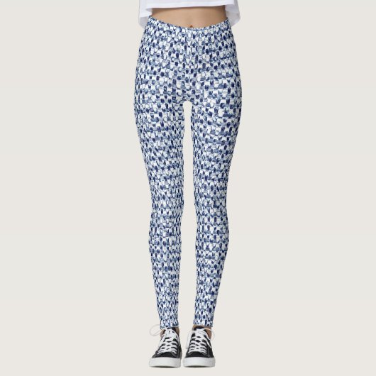 Itajime Shiboriの青い点検の織物の幾何学的な織り方 レギンス (正面)