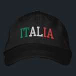 ITALIAグリーンイタリアンホワイトとレッド・オン・ブラック 刺繍入りキャップ<br><div class="desc">ITALIAは旗の色イタリアンで刺繍された緑の白と黒の綿帽子に赤。イタリアの美しい国を崇拝する人に素晴らしい贈り物を！</div>