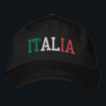 ITALIAグリーンイタリアンホワイトとレッド・オン・ブラック 刺繍入りキャップ<br><div class="desc">ITALIAは旗の色イタリアンで刺繍された緑の白と黒の綿帽子に赤。イタリアの美しい国を崇拝する人に素晴らしい贈り物を!</div>