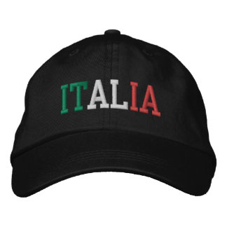 ITALIAグリーンイタリアンホワイトとレッド・オン・ブラック 刺繍入りキャップ