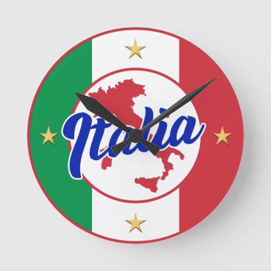 Italia Flag & Map ラウンド壁時計 (正面)