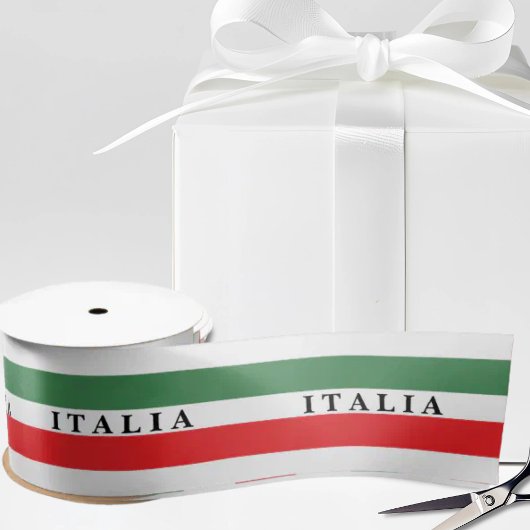 Italia Flag Stripes on White Satin Ribbon サテンリボン