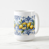 Italian Amalfi blue white tiles and lemons コーヒーマグカップ (正面右)