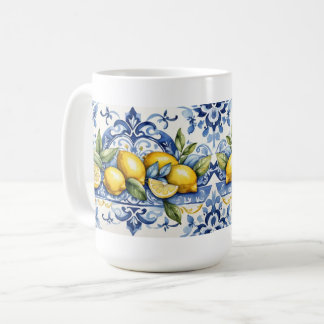 Italian Amalfi blue white tiles and lemons コーヒーマグカップ