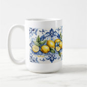 Italian Amalfi blue white tiles and lemons コーヒーマグカップ (左)