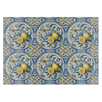 Italian Amalfi blue white tiles lemons カッティングボード