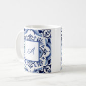 Italian Amalfi blue white tiles | your initial コーヒーマグカップ (正面左)