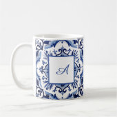 Italian Amalfi blue white tiles | your initial コーヒーマグカップ (左)