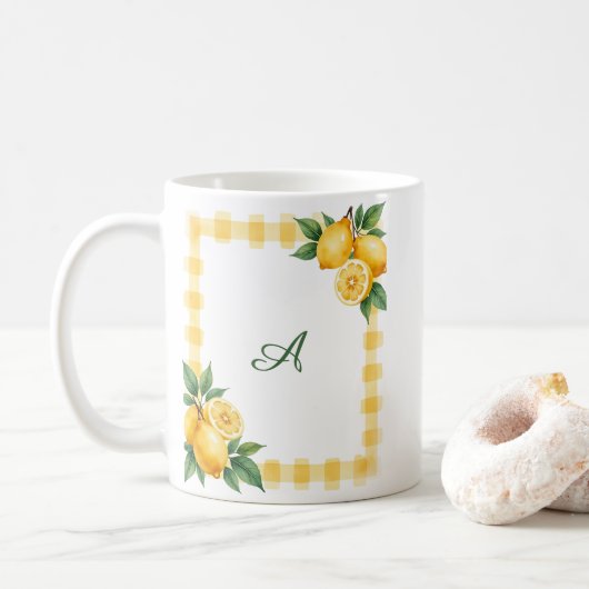 Italian Amalfi Coast Citrus Lemons Yellow Gingham コーヒーマグカップ (ドーナツ)