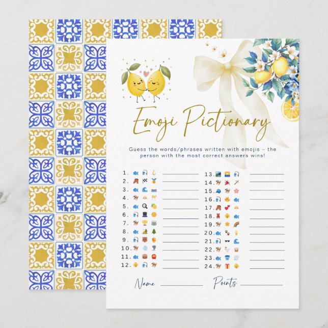 Italian Amalfi Lemon Emoji Pictionary Baby Shower  (正面/裏面)
