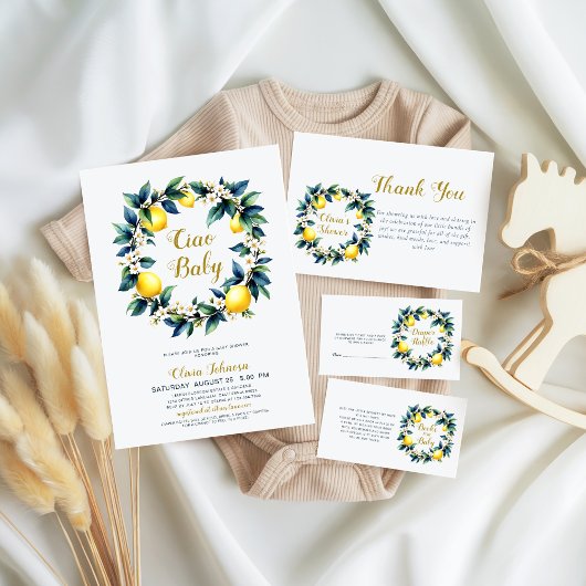 Italian Amalfi Lemon Wreath Ciao Baby Baby Shower サンキューカード