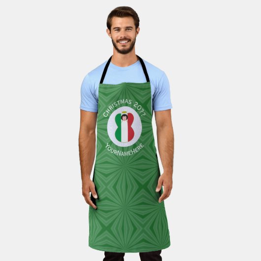 Italian Angel Christmas Flag Personalized エプロン (着用した状態)