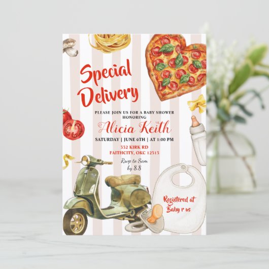 italian baby shower pizza special delivery 招待状 (スタンド正面)