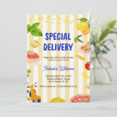 Italian Baby Shower Special Delivery Lemon Pasta  招待状 (スタンド正面)