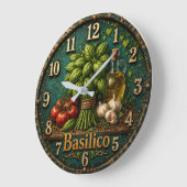 Italian Basil Kitchen Rustic Farmhouse ラージ壁時計 (傾斜)