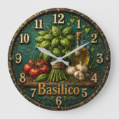 Italian Basil Kitchen Rustic Farmhouse ラージ壁時計 (正面)