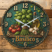 Italian Basil Kitchen Rustic Farmhouse ラージ壁時計